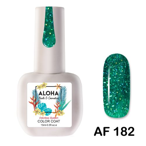 ALOHA 15ml – Color Coat AF 182 / Χρώμα: Πράσινο Glitter Χριστουγέννων (Christmas Tree Green Glitter)
