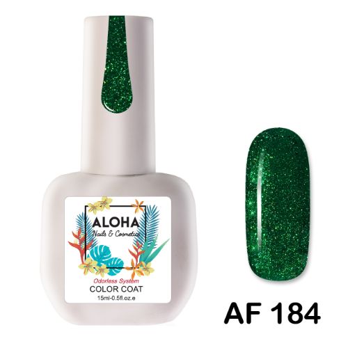 ALOHA 15ml – Color Coat AF 184 / Χρώμα: Πράσινο σκούρο μεταλλικό με Glitter (Metallic Dark Green with Glitter)