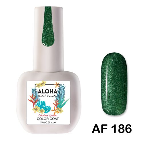 ALOHA 15ml – Color Coat AF 186 / Χρώμα: Πράσινο Μεταλλικό με Shimmer (Metallic Green with Green Shimmer)