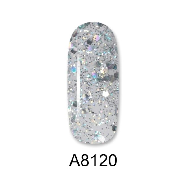 ALOHA 8ml – Color Coat A8120 / Χρώμα: Iridescent Silver Glitter (Ιριδίζον Glitter με ασημί Παγιέτα)
