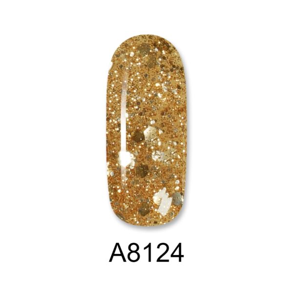 ALOHA 8ml – Color Coat A8124 / Χρώμα: Gold Glitter with Gold payettes (Χρυσαφί Glitter με χρυσή παγιέτα)