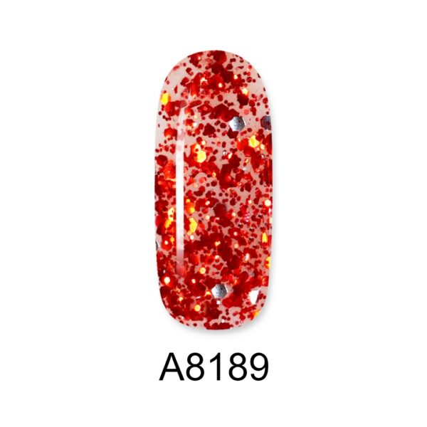 ALOHA 8ml – Color Coat A8189 / Χρώμα: Flame Red Glitter Transparent (Κόκκινο φλογερό Glitter διάφανο)