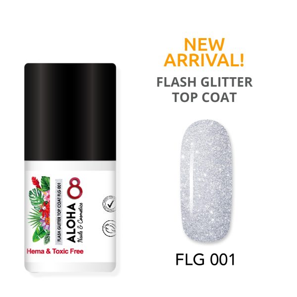 ALOHA 8ml – Flash Glitter Top Coat / Ημιμόνιμο Top Coat με Flash Glitter Effect