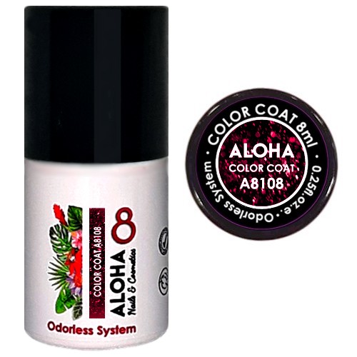 ALOHA 8ml – Color Coat A8108 / Χρώμα: Ρουμπινί Glitter (Ruby Red Glitter)