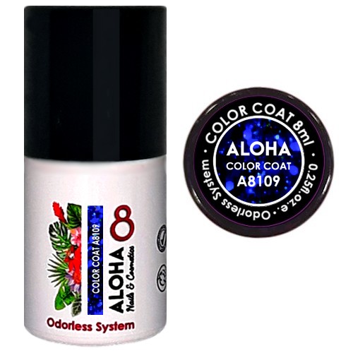 ALOHA 8ml – Color Coat A8109 / Χρώμα: Μπλε Glitter με Ελεκτρίκ Παγιέτα (Blue Glitter with Electric Blue payettes)