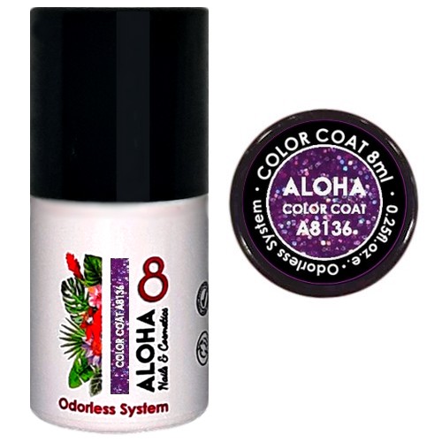 ALOHA 8ml – Color Coat A8136 / Χρώμα: Violet Pixie Glitter (Βιολετί Glitter Ιριδίζον)