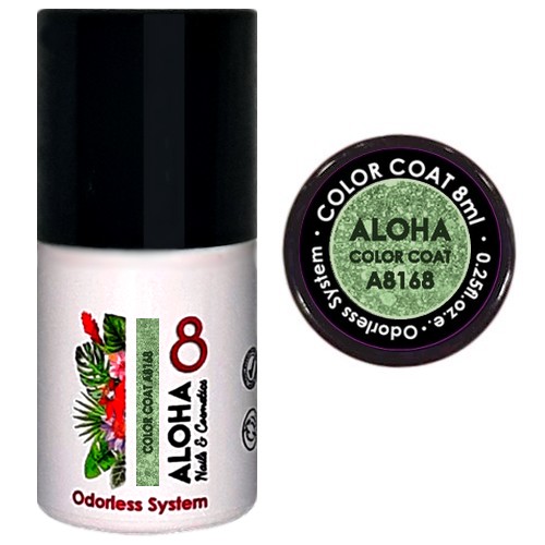 ALOHA 8ml – Color Coat A8168 / Χρώμα: Khaki Green Iridiscent Glitter (Πράσινο χακί ιριδίζον glitter)