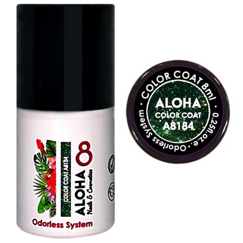 ALOHA 8ml – Color Coat A8184 / Χρώμα: Metallic Dark Green with Glitter (Πράσινο σκούρο μεταλλικό με Glitter)