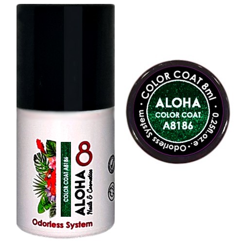ALOHA 8ml – Color Coat A8186 / Χρώμα: Metallic Green with Green Shimmer (Πράσινο Μεταλλικό με Shimmer)