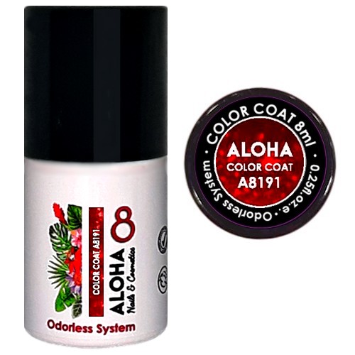ALOHA 8ml – Color Coat A8191 / Χρώμα: Red with Red Glitter and Payettes (Κόκκινο με κόκκινο Glitter και παγιέτα)