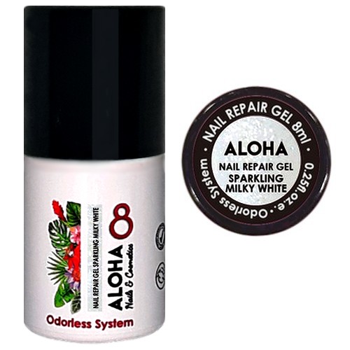 ALOHA 8ml – Nail Repair Gel / Rubber Base για θεραπεία νυχιών, ενισχυμένη με πρωτεΐνες – Χρώμα: Sparkling Milky White
