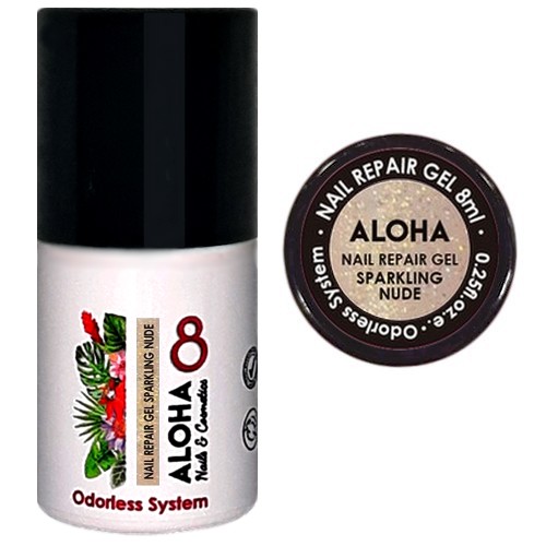 ALOHA 8ml – Nail Repair Gel / Rubber Base για θεραπεία νυχιών, ενισχυμένη με πρωτεΐνες – Χρώμα: Sparkling Nude