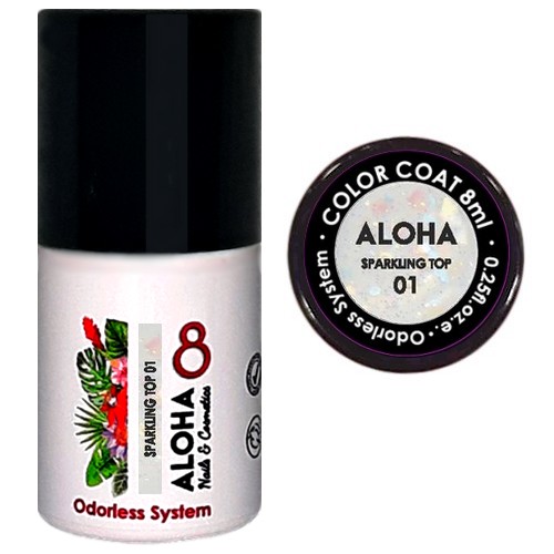 ALOHA 8ml – Sparkling Top Coat No Wipe (χωρίς κολλώδη) / ST 01 – Mixed Light Blue & Gold