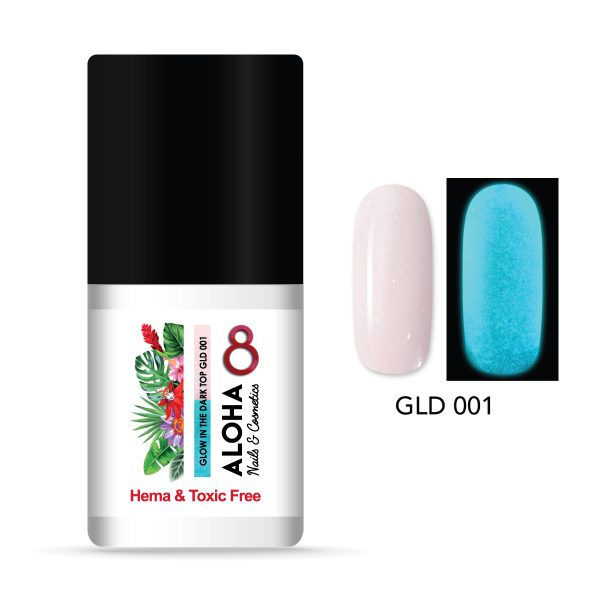 ALOHA 8ml – Glow in the Dark Top Coat σε 3 αποχρώσεις / Ημιμόνιμο Top Coat Glow in the Dark GLD-001 (Γαλαζοπράσινο)
