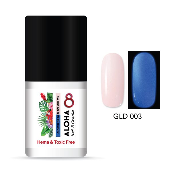 ALOHA 8ml – Glow in the Dark Top Coat σε 3 αποχρώσεις / Ημιμόνιμο Top Coat Glow in the Dark GLD-003 (Μπλε Ελεκτρίκ)