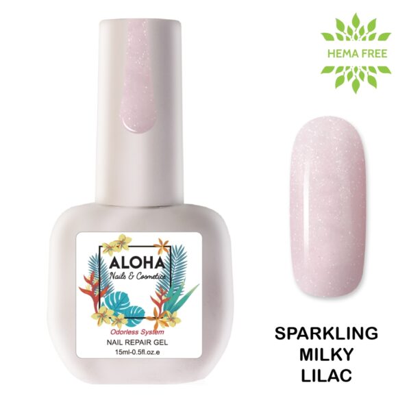 Aloha 15ml – Nail Repair Gel / Θεραπεία Ημιμόνιμου με πρωτεΐνες & χρώμα – Sparkling Milky Lilac
