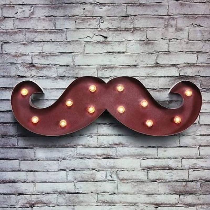 Φωτιζόμενο Διακοσμητικό Barber Moustache Light Vintage Rust